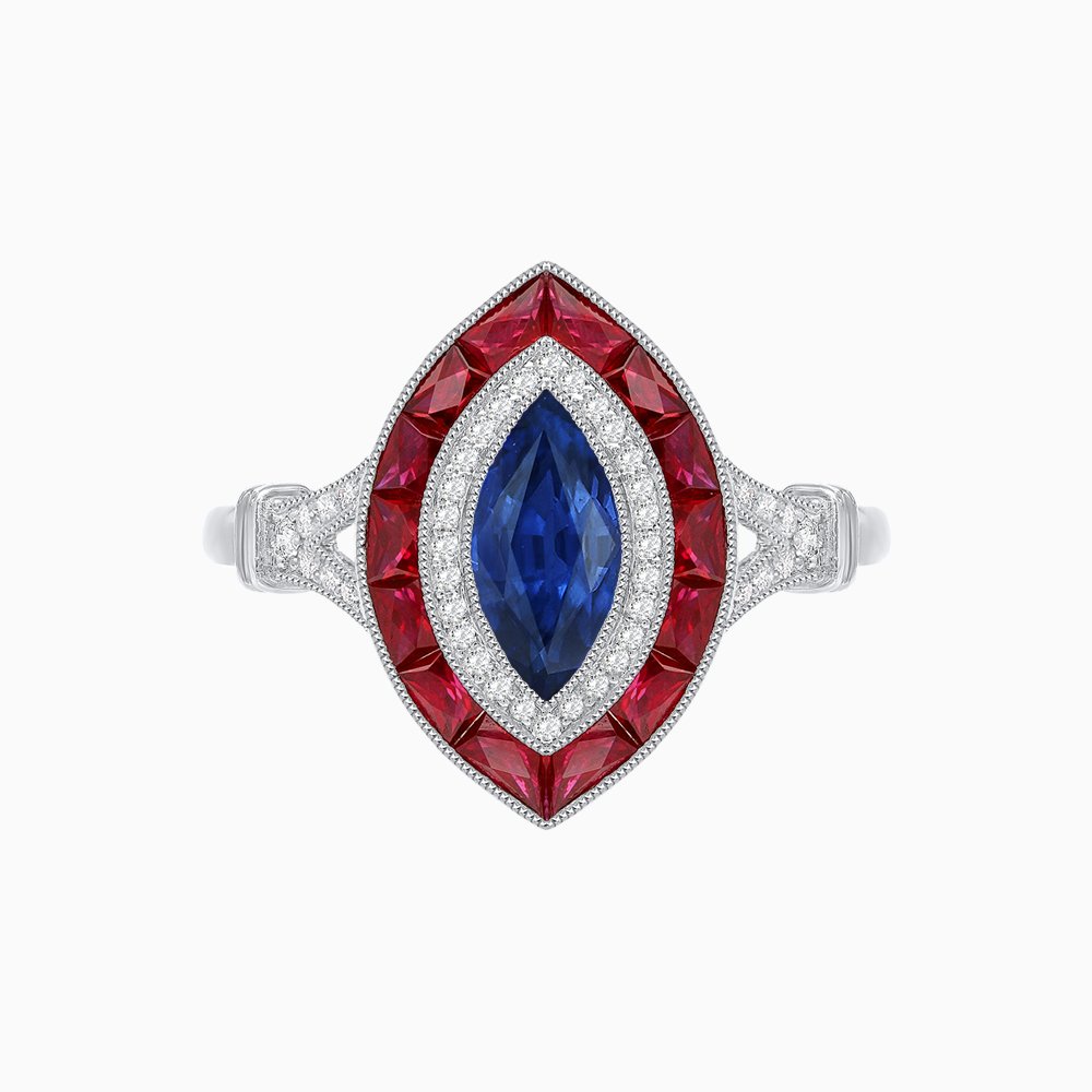 Art Deco Inspired Engagement ring with Gemstone - Shahin Jewelry