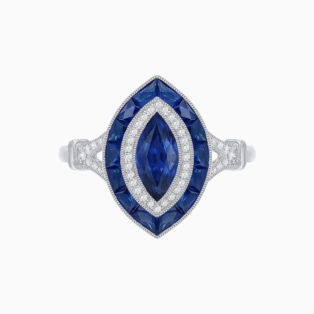 Art Deco Inspired Engagement ring with Gemstone - Shahin Jewelry