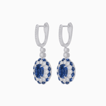 Load image into Gallery viewer, Art Deco Inspired Floral Drop Earrings with French Cut Gemstones and Diamond Halo - Shahin Jewelry