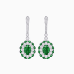 Load image into Gallery viewer, Art Deco Inspired Floral Drop Earrings with French Cut Gemstones and Diamond Halo - Shahin Jewelry
