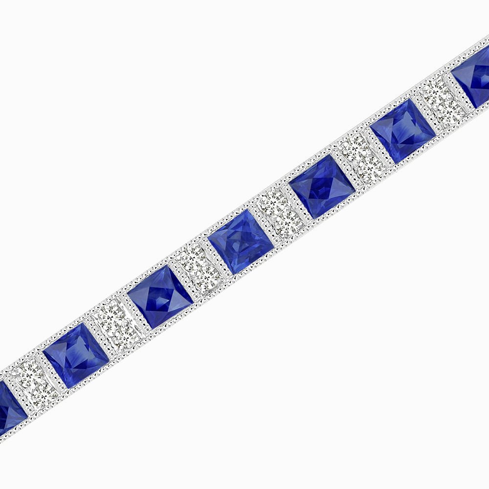 Art Deco Inspired French Cut Sapphire And Diamond Bracelet - Shahin Jewelry