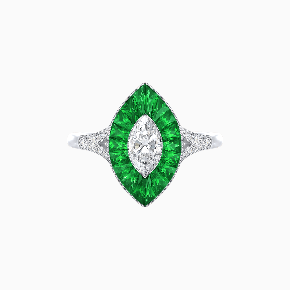 Art Deco Inspired Gemstone Marquise Ring - Shahin Jewelry