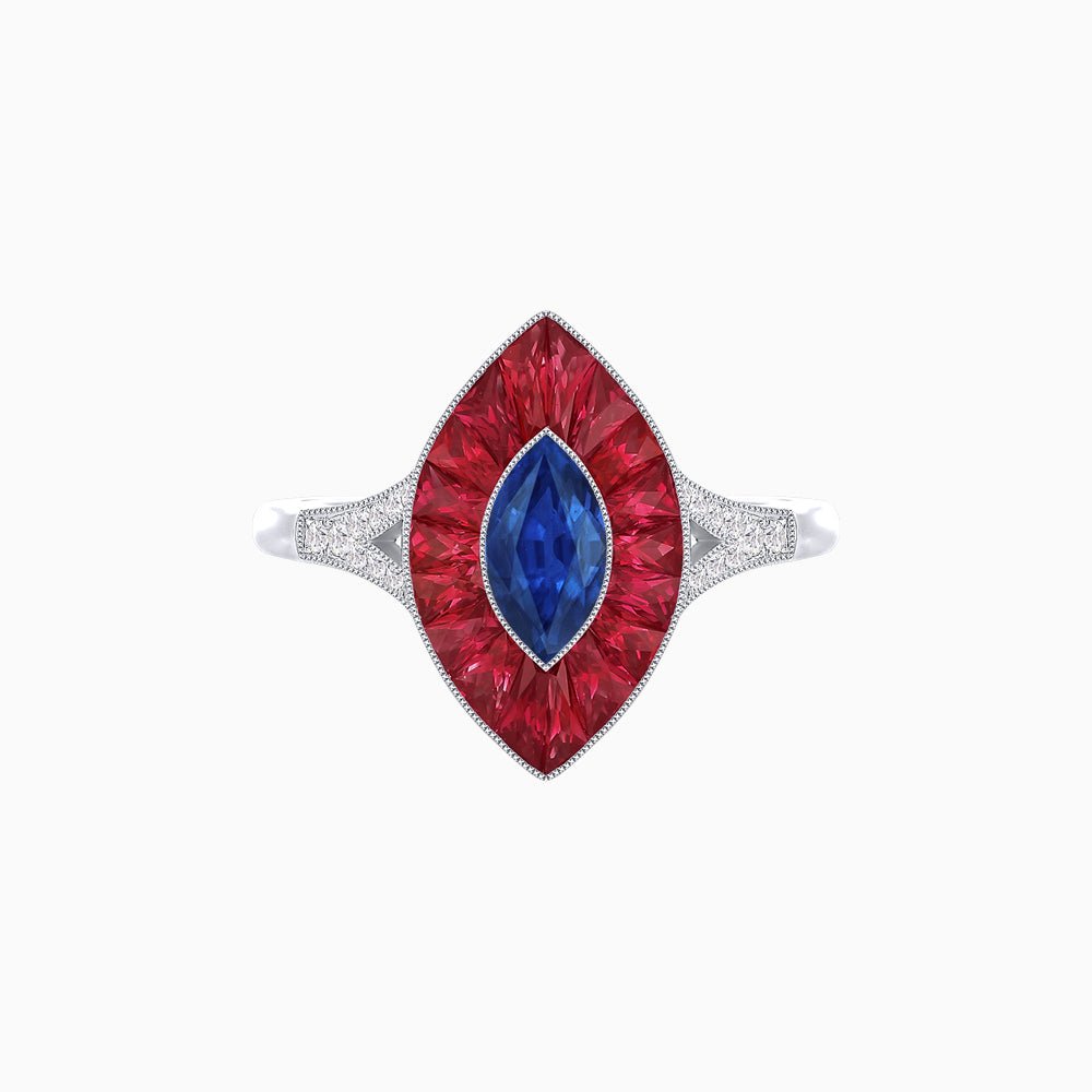 Art Deco Inspired Gemstone Marquise Ring - Shahin Jewelry