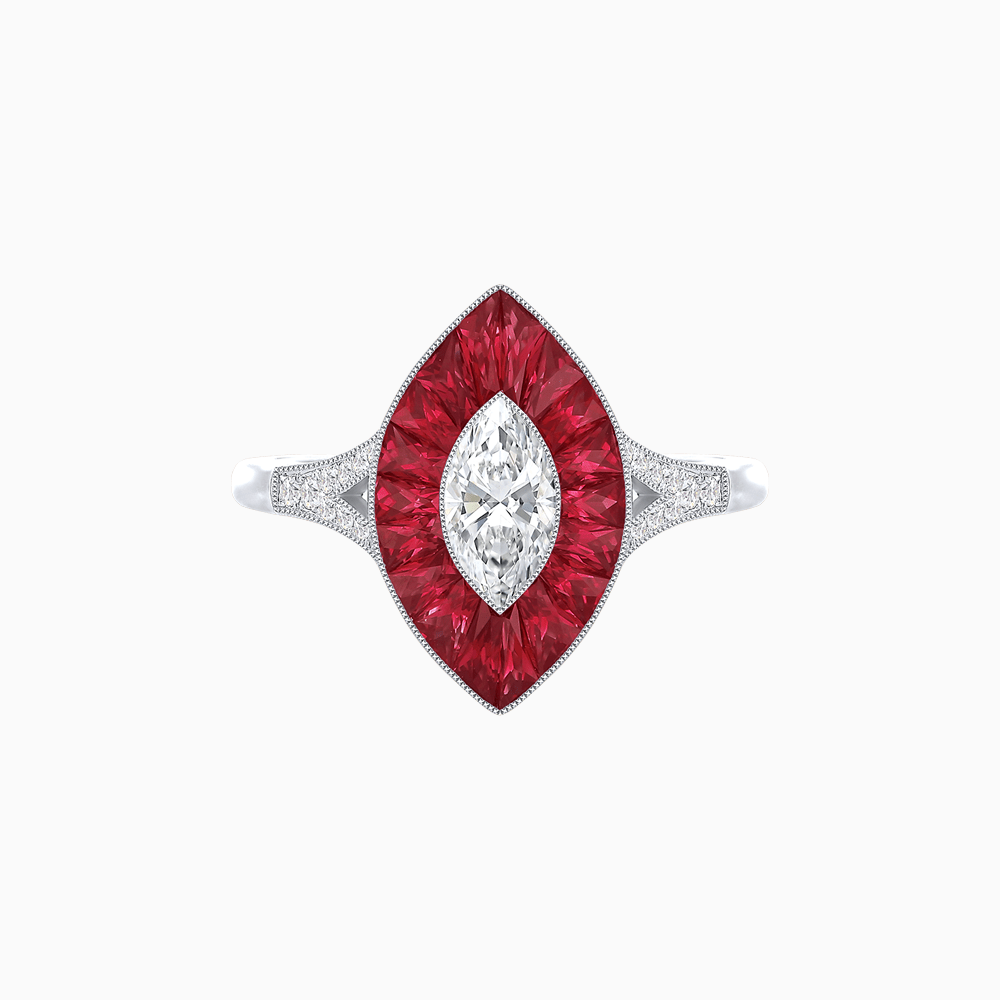 Art Deco Inspired Gemstone Marquise Ring - Shahin Jewelry