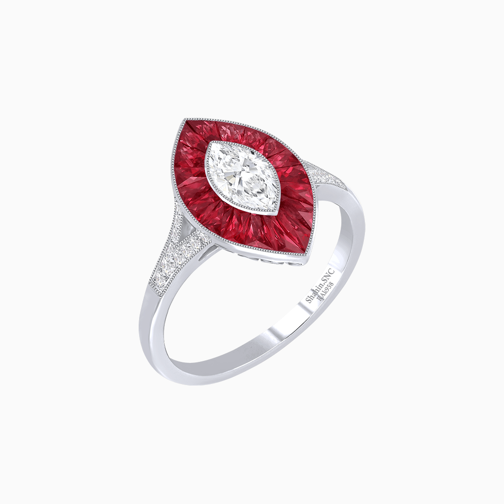 Art Deco Inspired Gemstone Marquise Ring - Shahin Jewelry