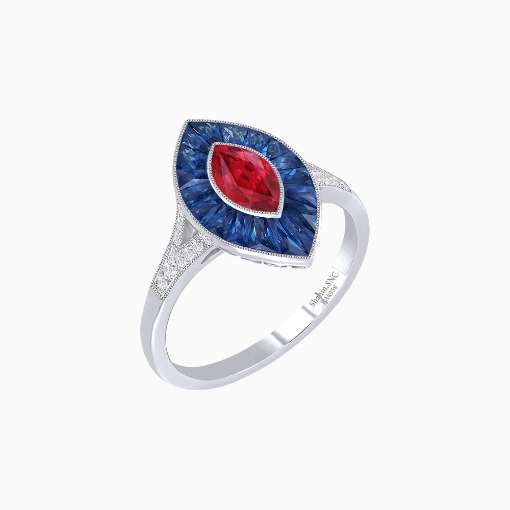 Art Deco Inspired Gemstone Marquise Ring - Shahin Jewelry