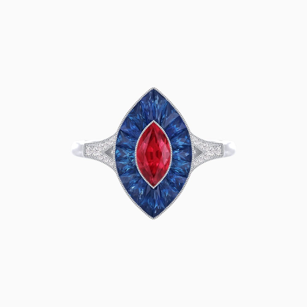 Art Deco Inspired Gemstone Marquise Ring - Shahin Jewelry