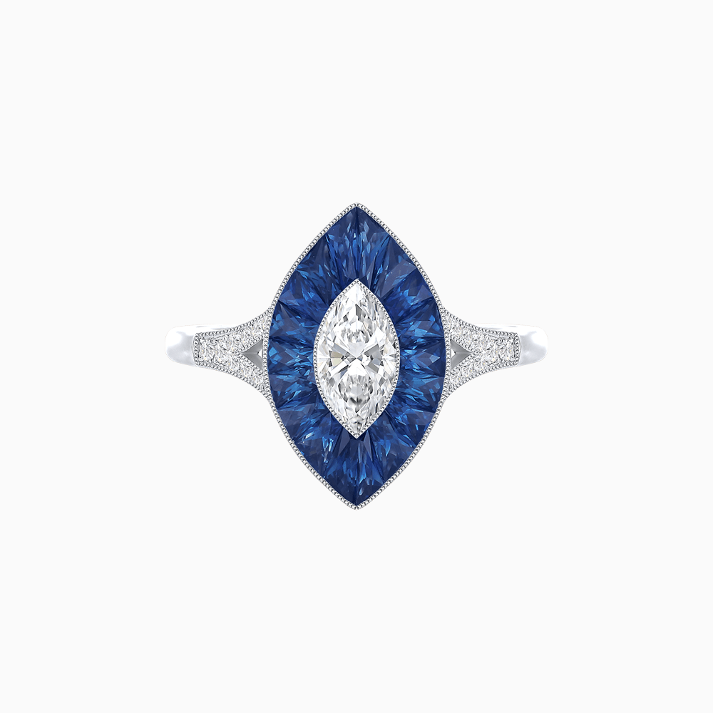 Art Deco Inspired Gemstone Marquise Ring - Shahin Jewelry