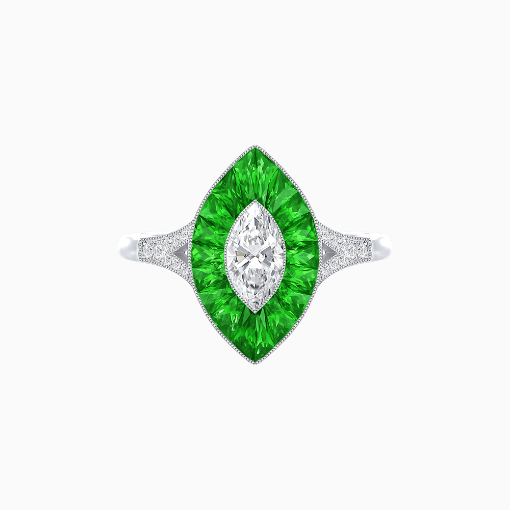 Art Deco Inspired Gemstone Marquise Ring - Shahin Jewelry