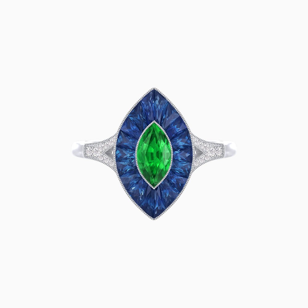 Art Deco Inspired Gemstone Marquise Ring - Shahin Jewelry