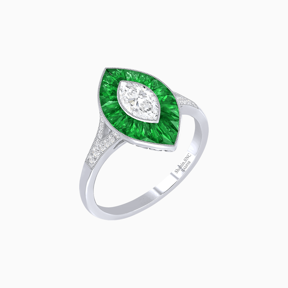Art Deco Inspired Gemstone Marquise Ring - Shahin Jewelry