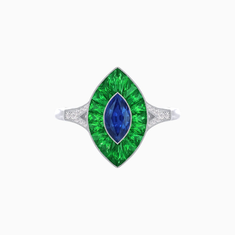 Art Deco Inspired Gemstone Marquise Ring - Shahin Jewelry