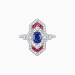 Load image into Gallery viewer, Art Deco Inspired Gemstone Navette Ring - Shahin Jewelry