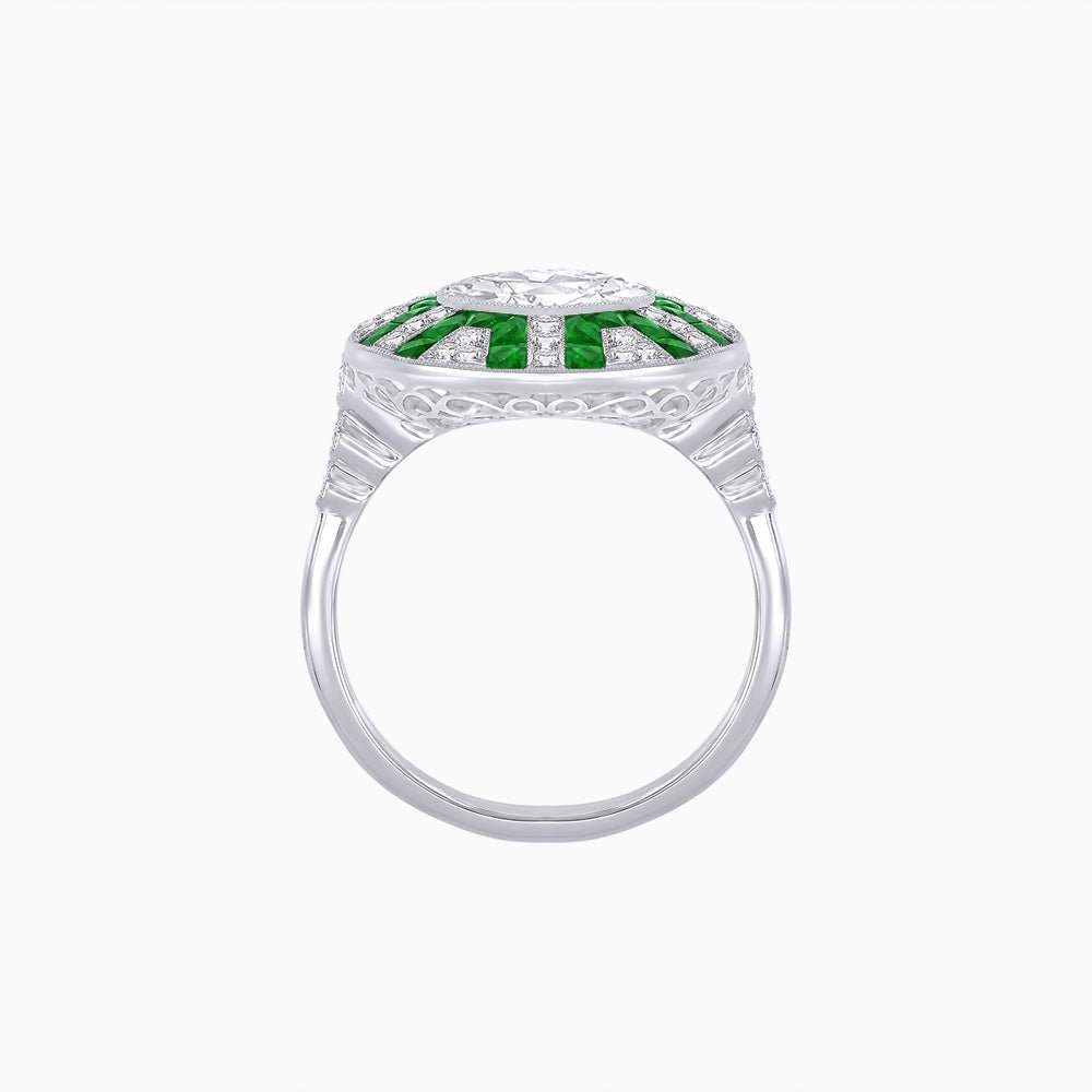 Art Deco - Inspired Geometric Halo Ring Mounting with French - Cut Accents Custom Center Stone | Bold Color Contrast | Hand - Finished Craftsmanship - Shahin Jewelry