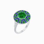 Load image into Gallery viewer, Art Deco-Inspired Geometric Halo Ring Mounting with French-Cut Accents Custom Center Stone | Bold Color Contrast | Hand-Finished Craftsmanship - Shahin Jewelry