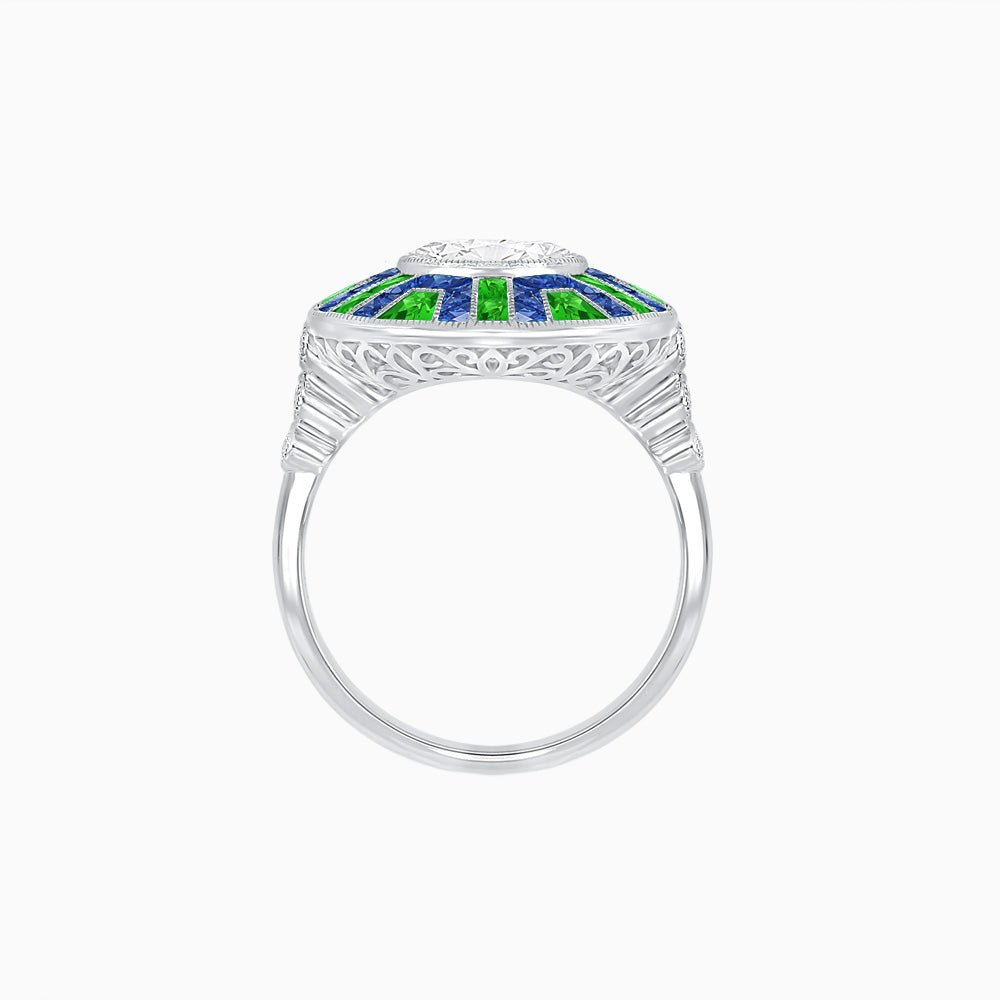 Art Deco - Inspired Geometric Halo Ring Mounting with French - Cut Accents Custom Center Stone | Bold Color Contrast | Hand - Finished Craftsmanship - Shahin Jewelry