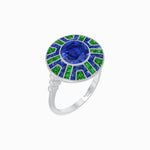 Load image into Gallery viewer, Art Deco-Inspired Geometric Halo Ring Mounting with French-Cut Accents Custom Center Stone | Bold Color Contrast | Hand-Finished Craftsmanship - Shahin Jewelry