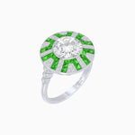 Load image into Gallery viewer, Art Deco - Inspired Geometric Halo Ring Mounting with French - Cut Accents Custom Center Stone | Bold Color Contrast | Hand - Finished Craftsmanship - Shahin Jewelry