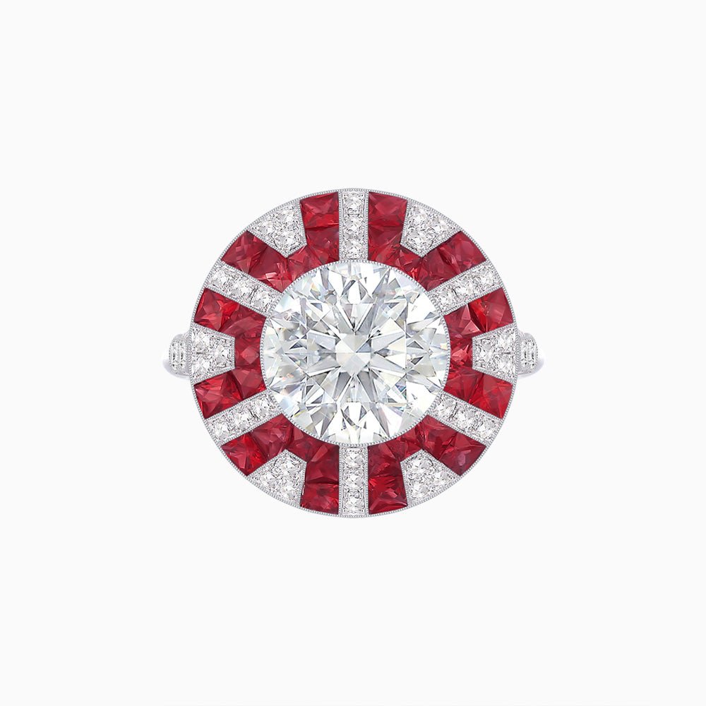 Art Deco - Inspired Geometric Halo Ring Mounting with French - Cut Accents Custom Center Stone | Bold Color Contrast | Hand - Finished Craftsmanship - Shahin Jewelry