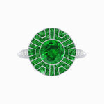 Load image into Gallery viewer, Art Deco-Inspired Geometric Halo Ring Mounting with French-Cut Accents Custom Center Stone | Bold Color Contrast | Hand-Finished Craftsmanship - Shahin Jewelry