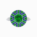Load image into Gallery viewer, Art Deco-Inspired Geometric Halo Ring Mounting with French-Cut Accents Custom Center Stone | Bold Color Contrast | Hand-Finished Craftsmanship - Shahin Jewelry
