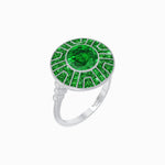 Load image into Gallery viewer, Art Deco-Inspired Geometric Halo Ring Mounting with French-Cut Accents Custom Center Stone | Bold Color Contrast | Hand-Finished Craftsmanship - Shahin Jewelry