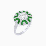 Load image into Gallery viewer, Art Deco - Inspired Geometric Halo Ring Mounting with French - Cut Accents Custom Center Stone | Bold Color Contrast | Hand - Finished Craftsmanship - Shahin Jewelry