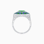 Load image into Gallery viewer, Art Deco-Inspired Geometric Halo Ring Mounting with French-Cut Accents Custom Center Stone | Bold Color Contrast | Hand-Finished Craftsmanship - Shahin Jewelry
