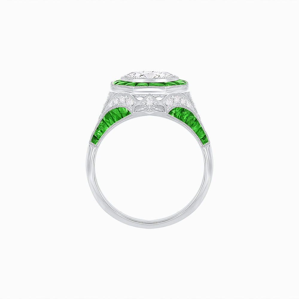 Art Deco Inspired Halo Diamond Engagement Ring - Shahin Jewelry