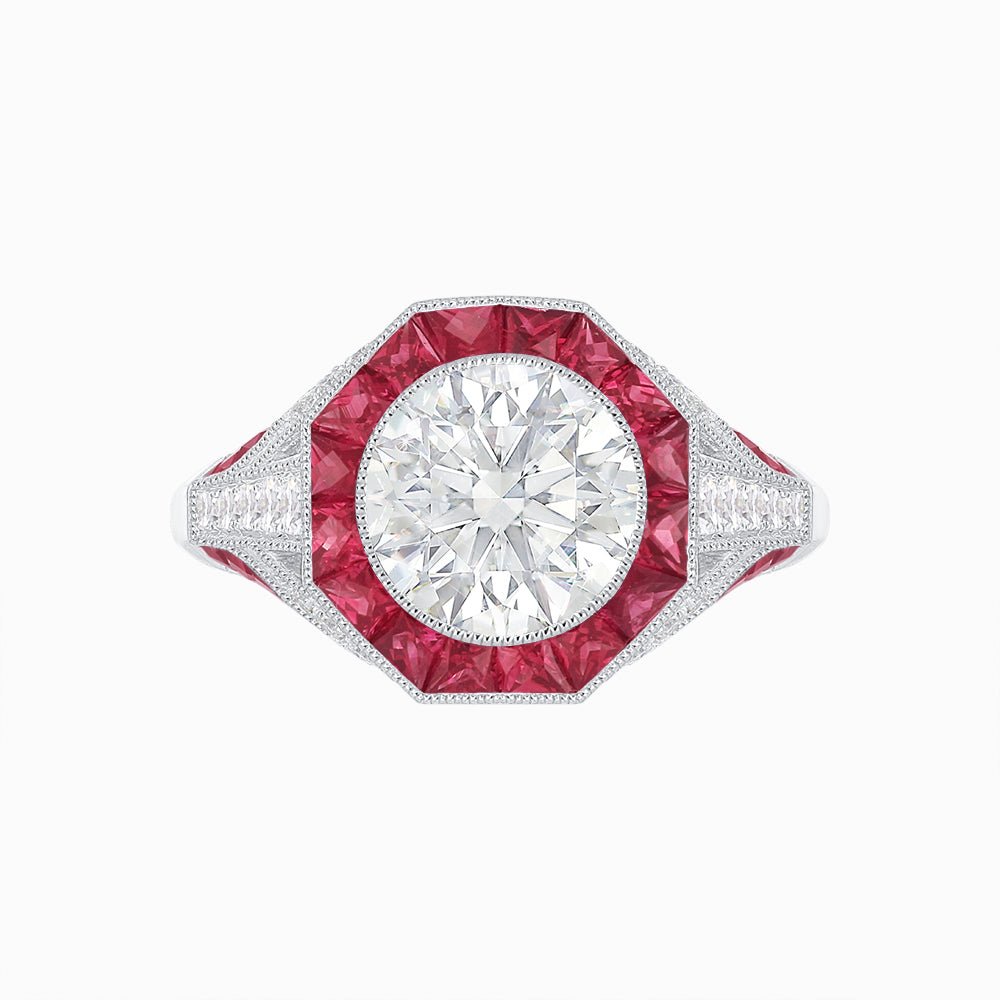 Art Deco Inspired Halo Diamond Engagement Ring - Shahin Jewelry