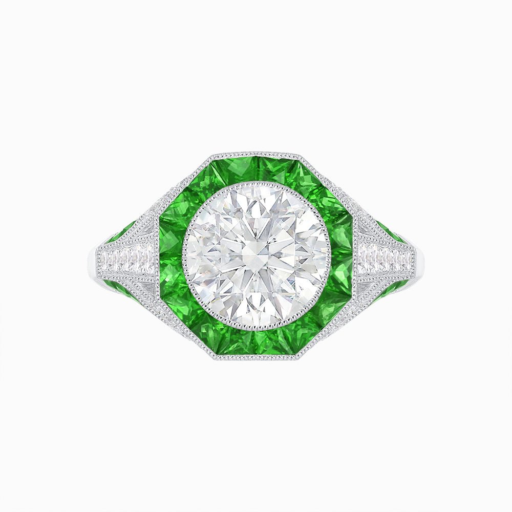 Art Deco Inspired Halo Diamond Engagement Ring - Shahin Jewelry