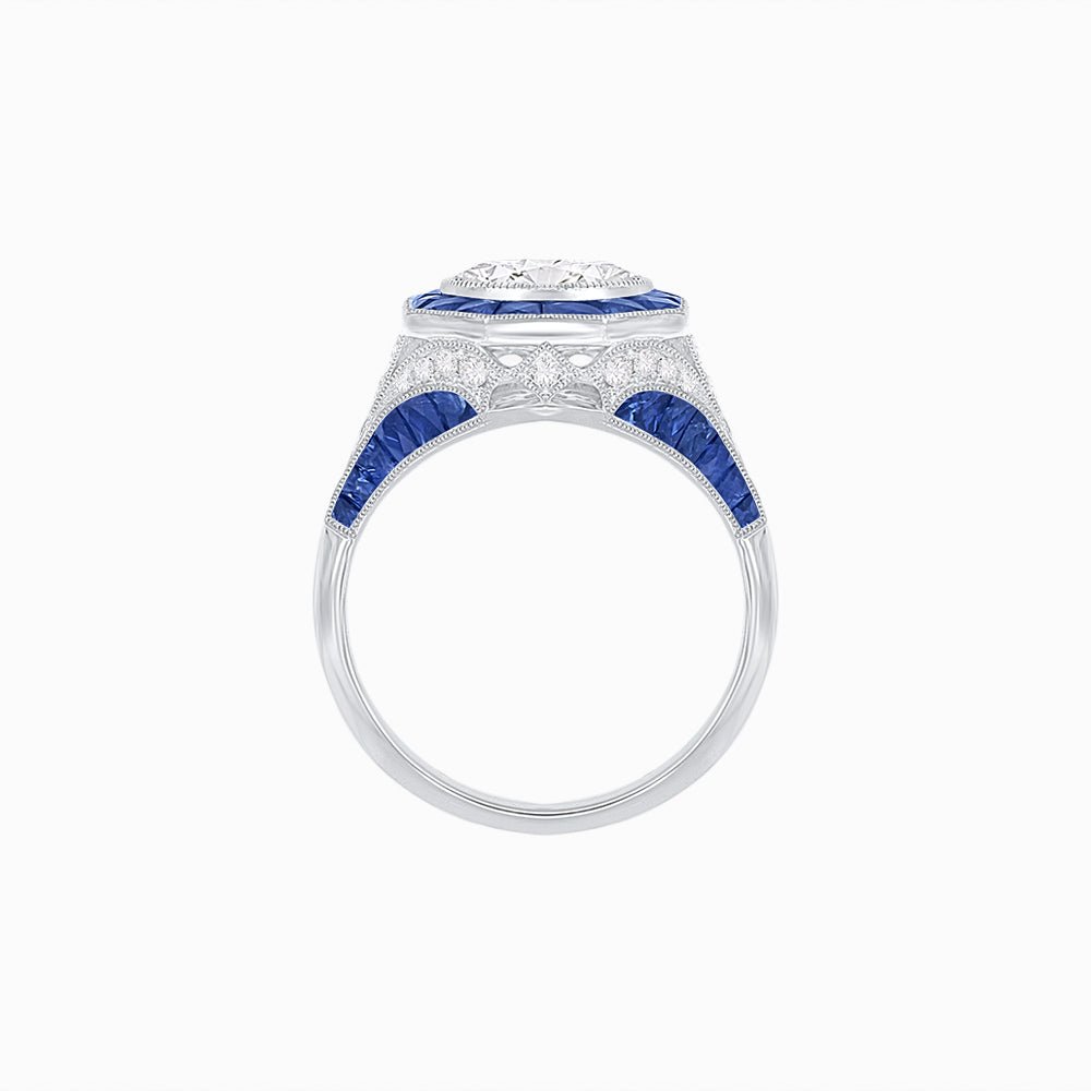 Art Deco Inspired Halo Diamond Engagement Ring - Shahin Jewelry