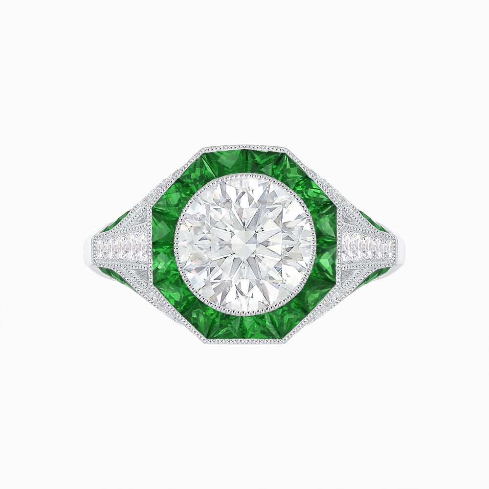 Art Deco Inspired Halo Diamond Engagement Ring - Shahin Jewelry