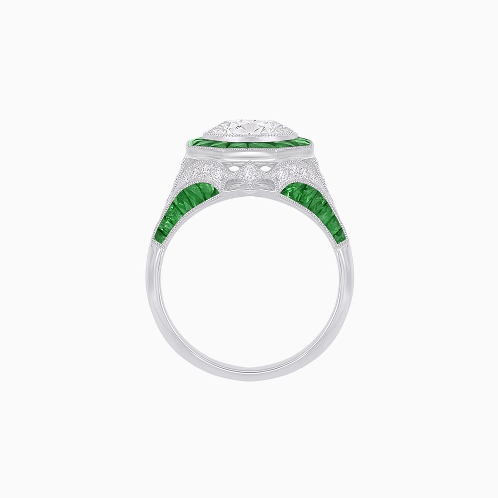 Art Deco Inspired Halo Diamond Engagement Ring - Shahin Jewelry
