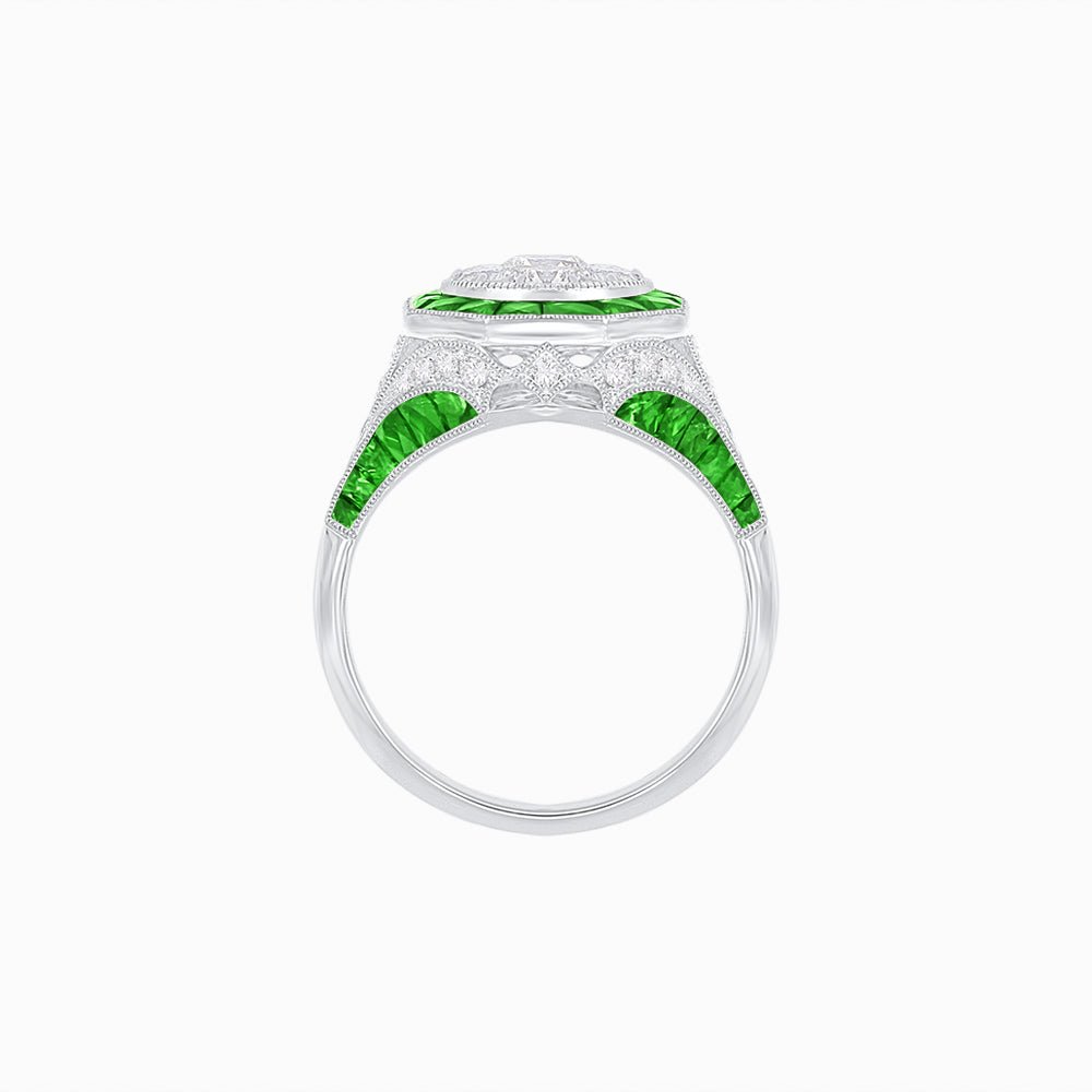 Art Deco Inspired Halo Illusion Diamond Engagement Ring - Shahin Jewelry