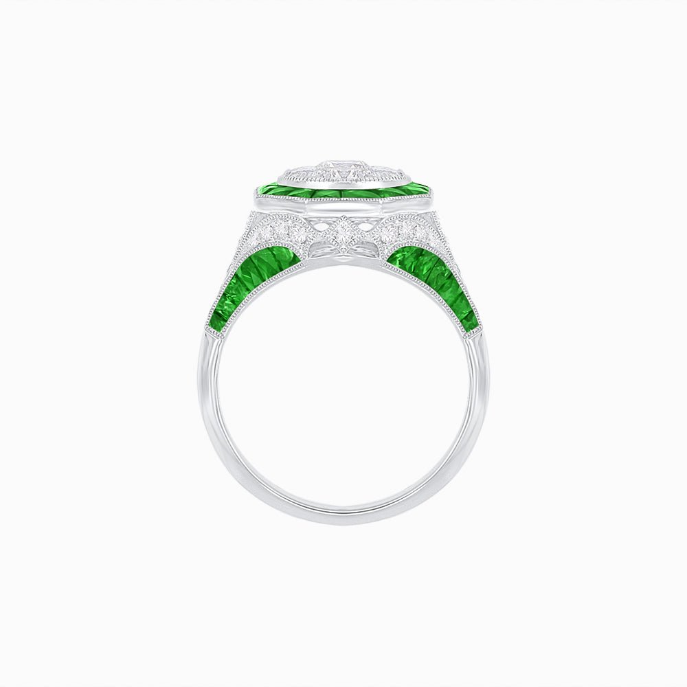 Art Deco Inspired Halo Illusion Diamond Engagement Ring - Shahin Jewelry