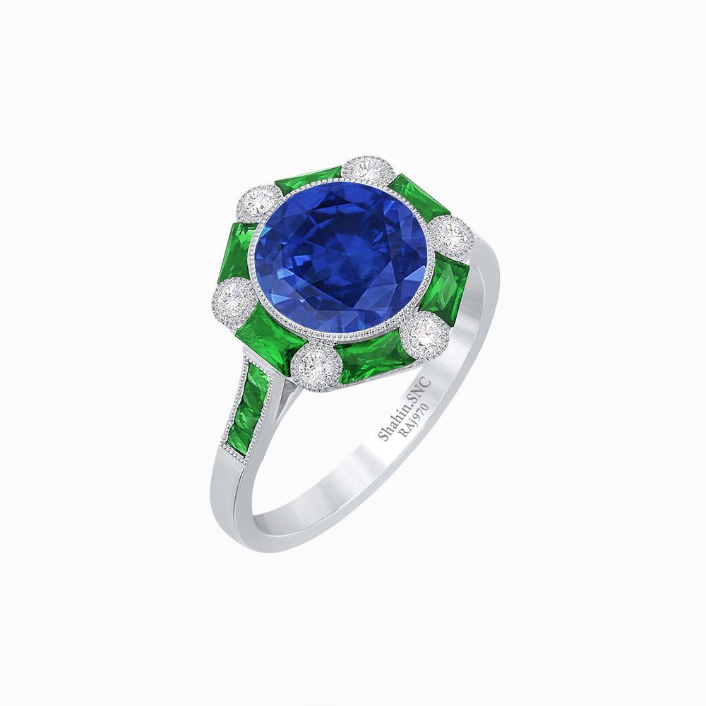 Art Deco Inspired Hexagon Halo Ring With Gemstone - Shahin Jewelry