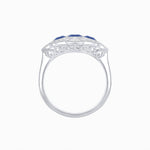 Load image into Gallery viewer, Art Deco Inspired Horisontal Three Stone Ring with Diamond - Shahin Jewelry