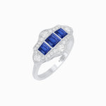 Load image into Gallery viewer, Art Deco Inspired Horisontal Three Stone Ring with Diamond - Shahin Jewelry