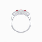 Load image into Gallery viewer, Art Deco Inspired Horisontal Three Stone Ring with Diamond - Shahin Jewelry