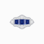 Load image into Gallery viewer, Art Deco Inspired Horisontal Three Stone Ring with Diamond - Shahin Jewelry