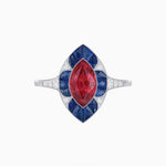 Load image into Gallery viewer, Art Deco Inspired Marquise Cut Calibré Gemstone Halo Ring - Shahin Jewelry
