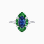 Load image into Gallery viewer, Art Deco Inspired Marquise Cut Calibré Gemstone Halo Ring - Shahin Jewelry
