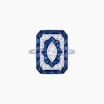 Load image into Gallery viewer, Art Deco Inspired Marquise Halo Ring with Customizable French - Cut Gemstone Accents - Shahin Jewelry