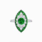 Load image into Gallery viewer, Art Deco-Inspired Marquise Halo Ring with Scalloped Diamond Motif Custom Center Stone | Sculptural Elegance | Vintage-Inspired Craftsmanship - Shahin Jewelry