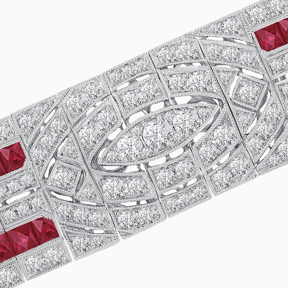 Art Deco Inspired Marquise Shaped Diamond And Gemstone Bracelet - Shahin Jewelry