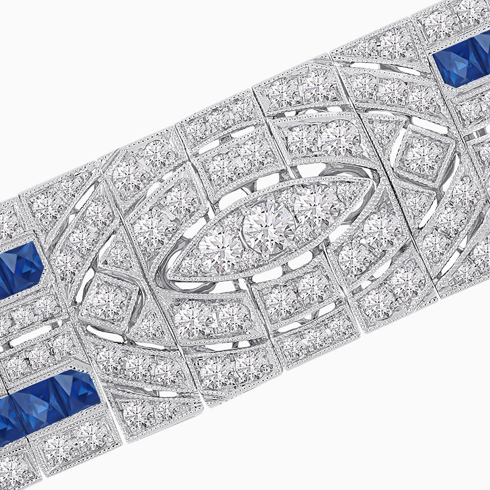 Art Deco Inspired Marquise Shaped Diamond And Gemstone Bracelet - Shahin Jewelry