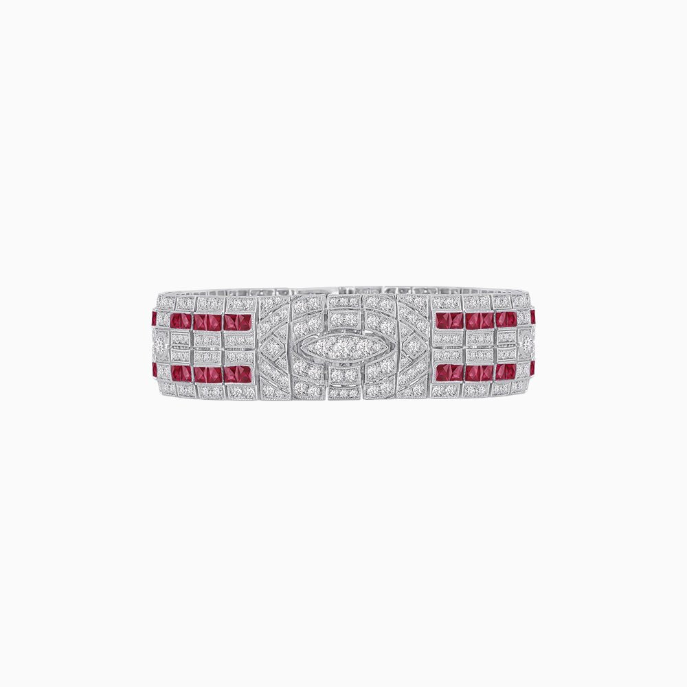 Art Deco Inspired Marquise Shaped Diamond And Gemstone Bracelet - Shahin Jewelry