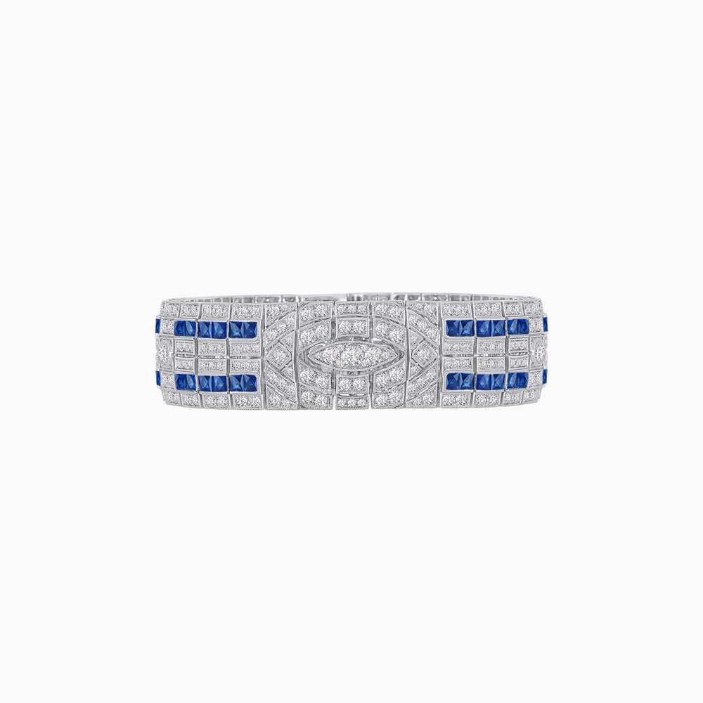 Art Deco Inspired Marquise Shaped Diamond And Gemstone Bracelet - Shahin Jewelry