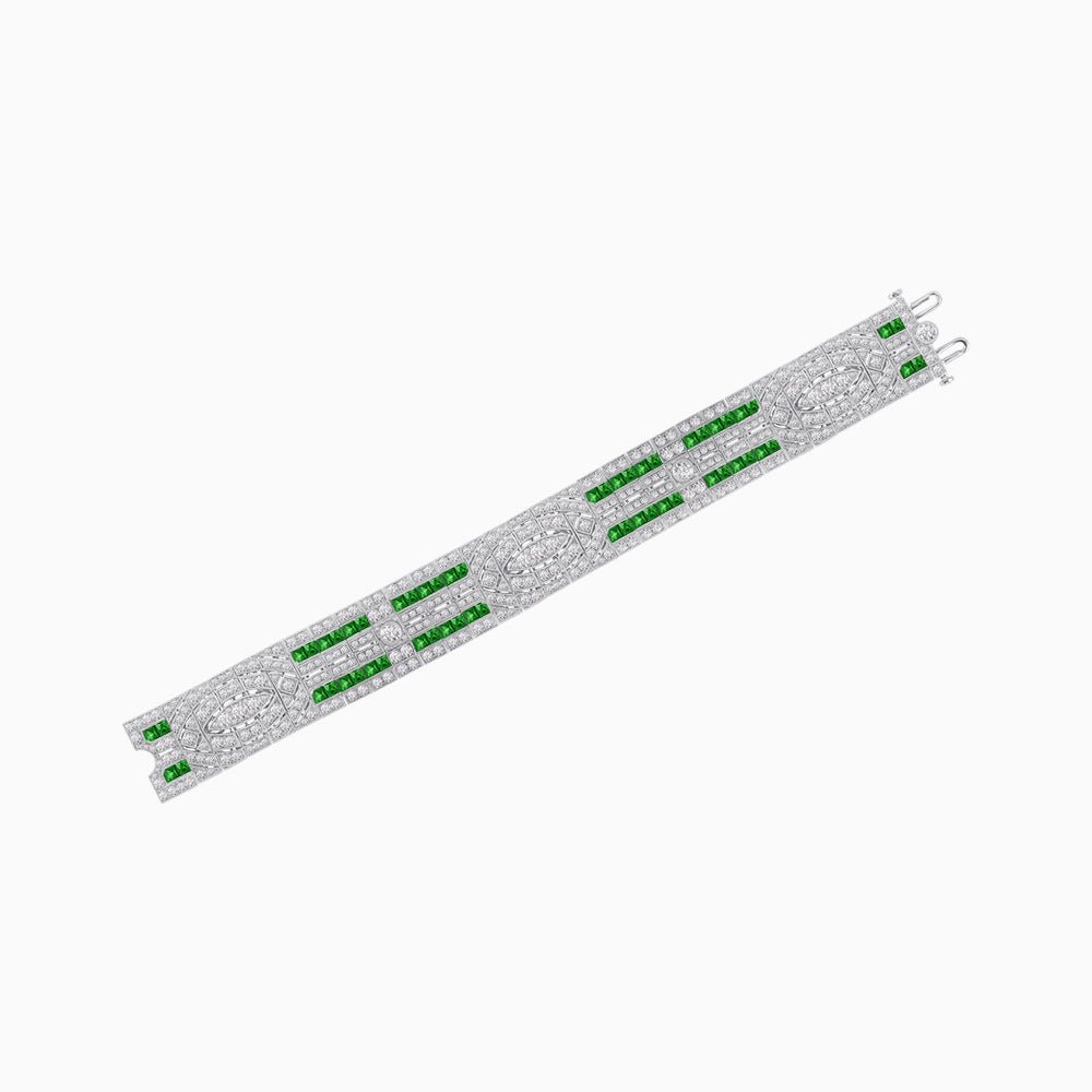 Art Deco Inspired Marquise Shaped Diamond And Gemstone Bracelet - Shahin Jewelry